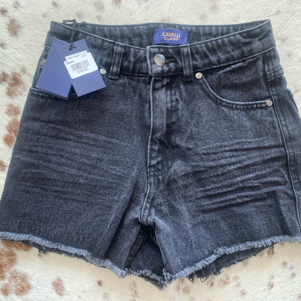 Cavalli Class Charcoal Frayed Hem Shorts